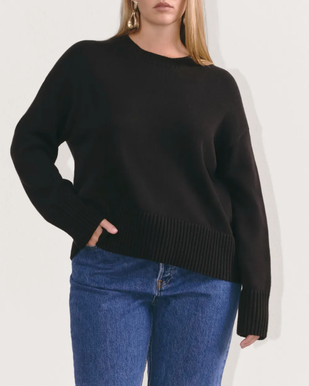 Black The Boxy Sweater in Everyday Cotton