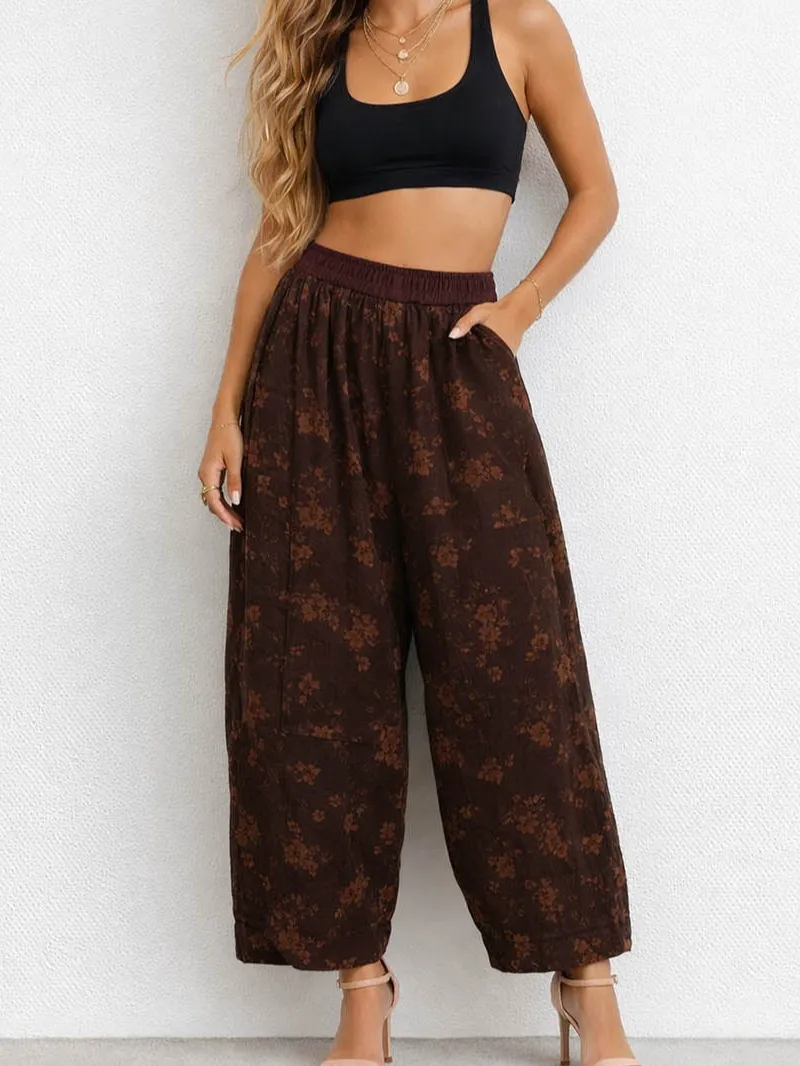 Boho Elastic Waist Barrel Leg Easy Pants
