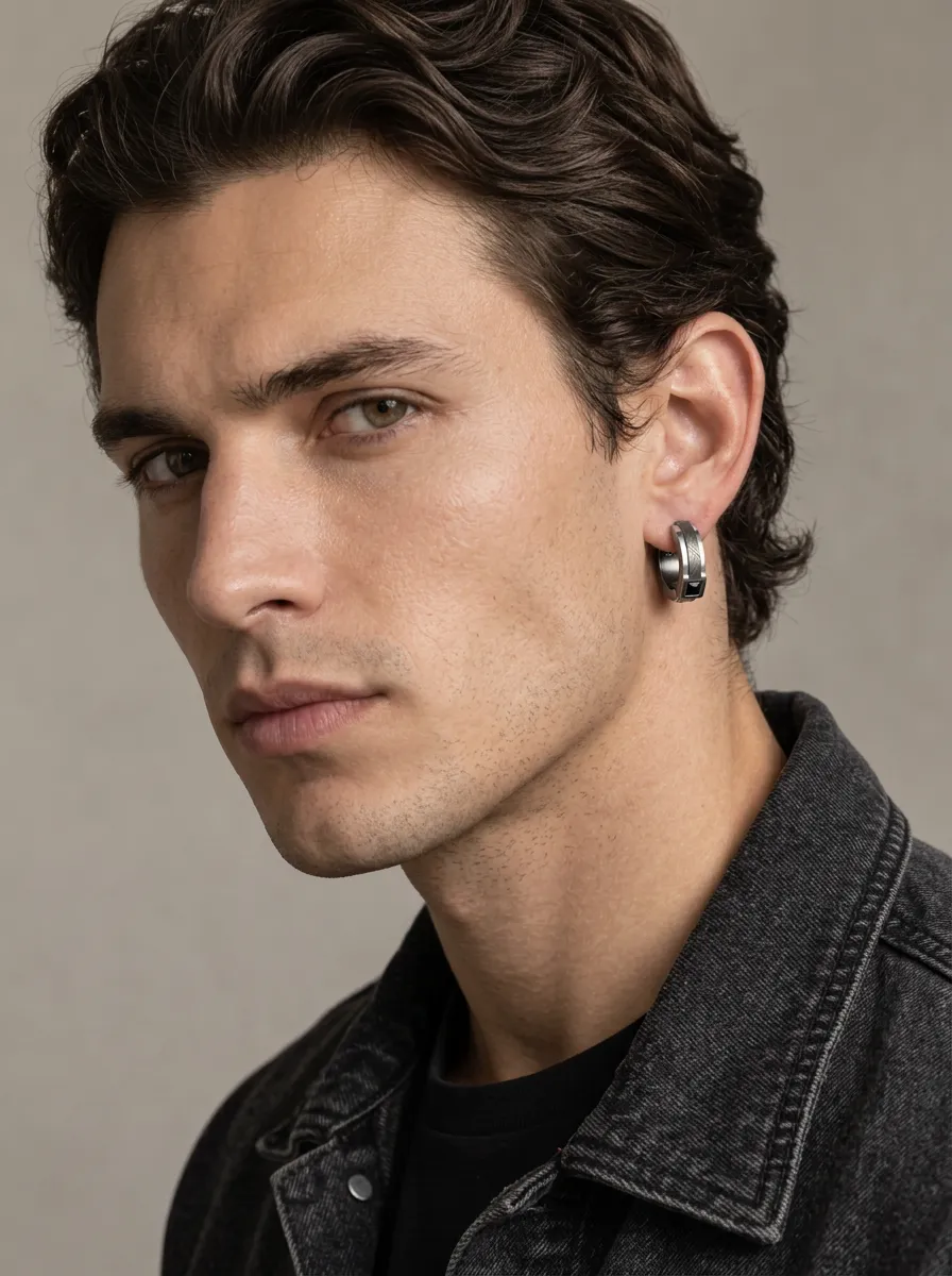 Men's Minimalist Geometric Brushed Hoop Earring