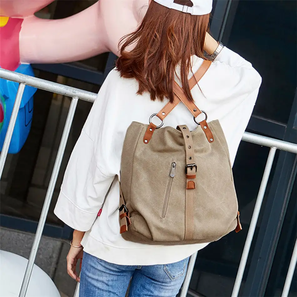 Modern Canvas Handbag Horizontal Square Anti-Theft Tote