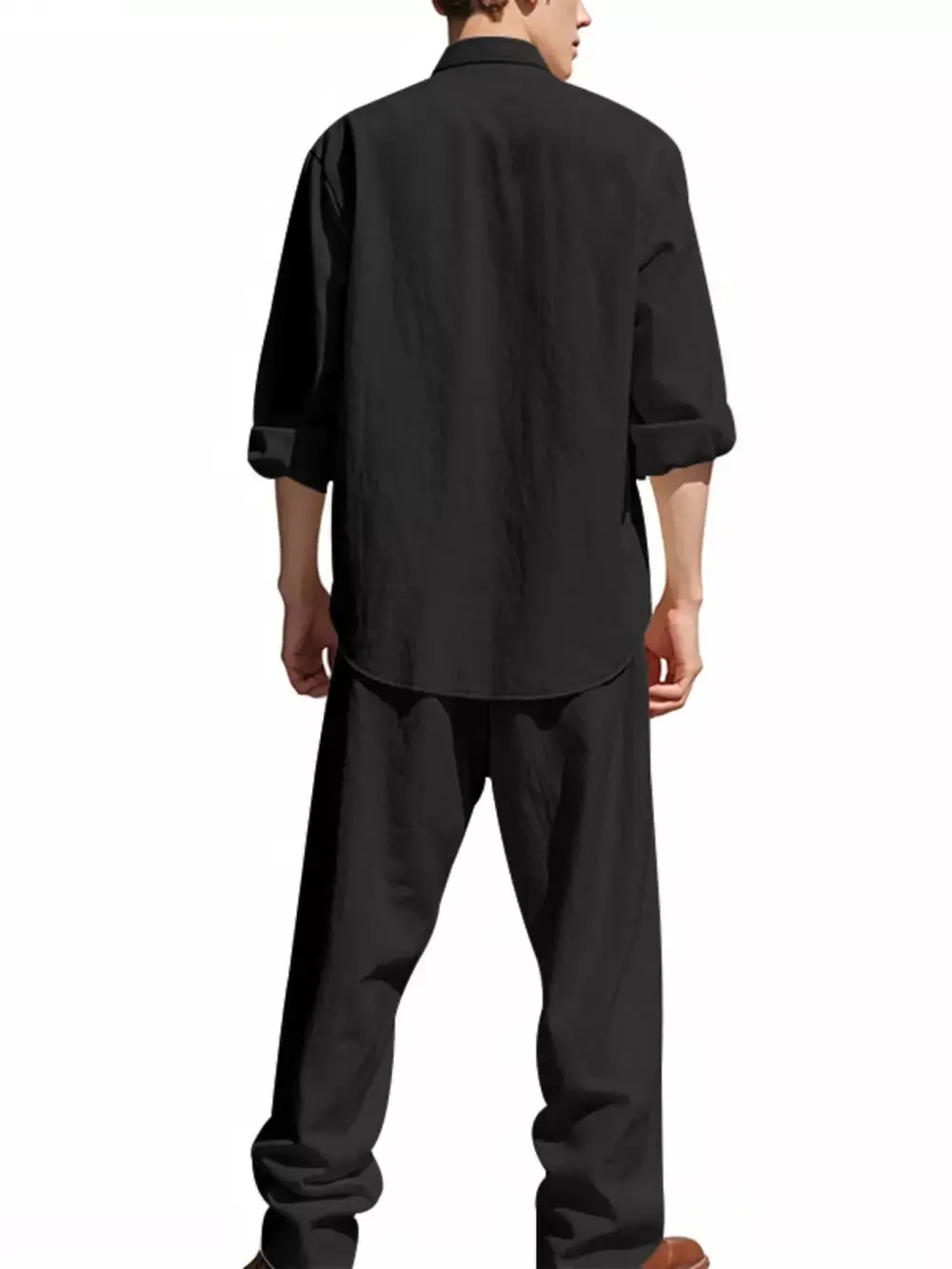 Button Up Long Sleeve Shirt and Pants Two Piece Set