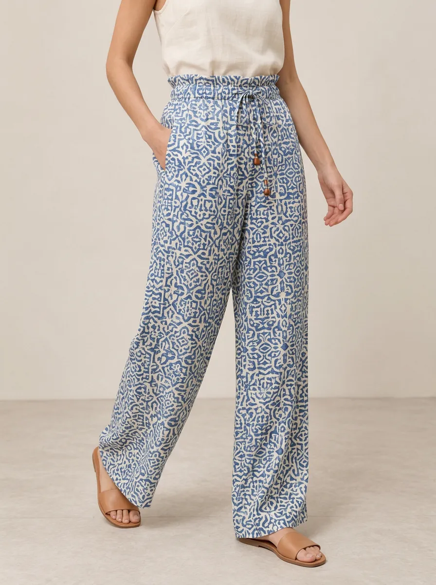 Women's Boho Inspired Expressive Geometric Printed Wide Leg Pants