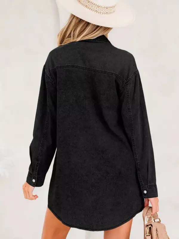 Smooth Finish Denim Pocketed Shirt Dress