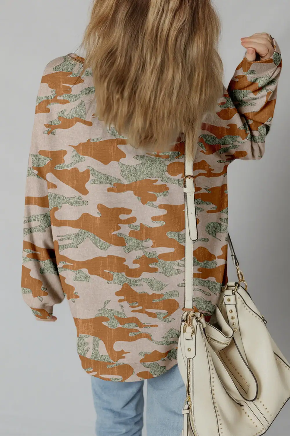 Everyday Camo Print Patchwork Exposed Seam Sweatshirt
