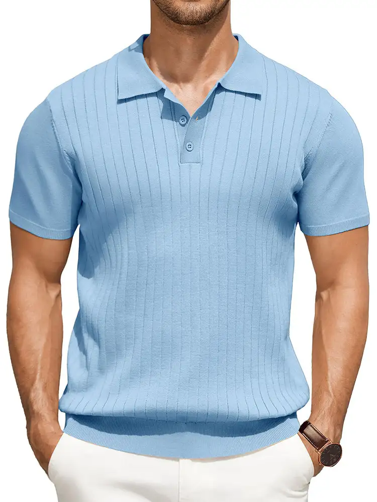 Casual Ribbed Knitted Polo Shirt