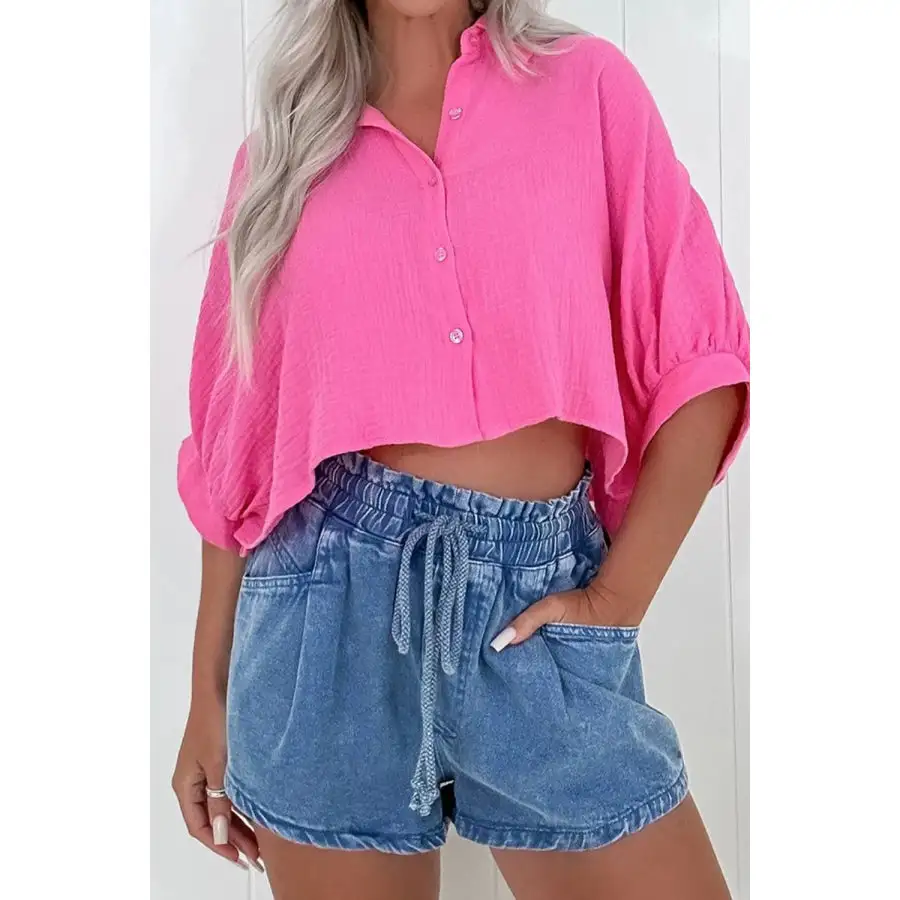Everyday High Waist Drawstring Pocketed Denim Shorts