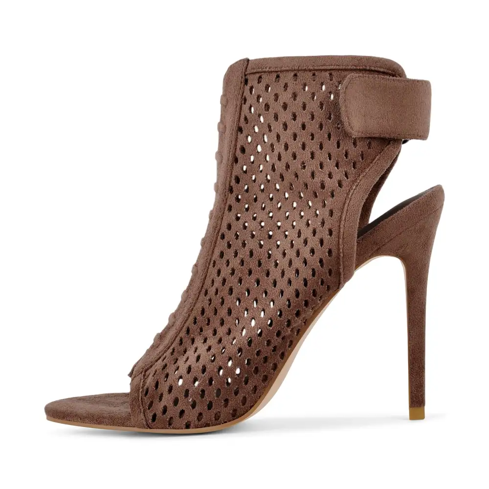 Suede Open Toe Perforated Slingback Bootie Sandals