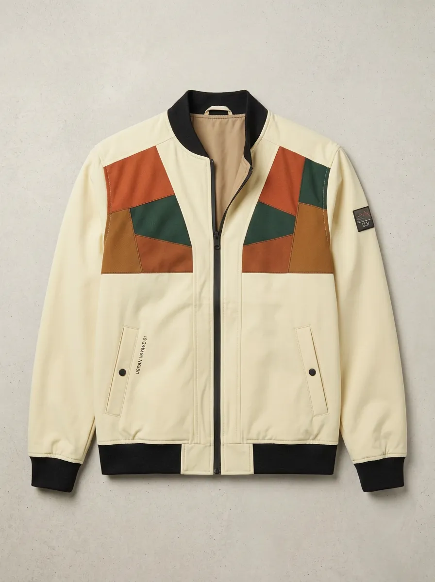 Patchwork Print Welt Pockets Bomber Jacket