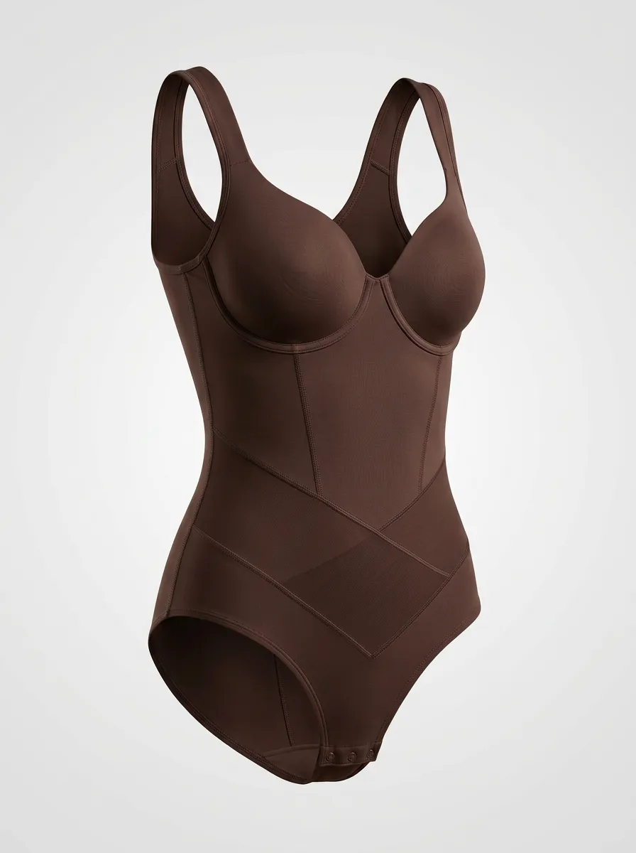 Women's Brown Sculpting Tummy Control Printed Bodysuit