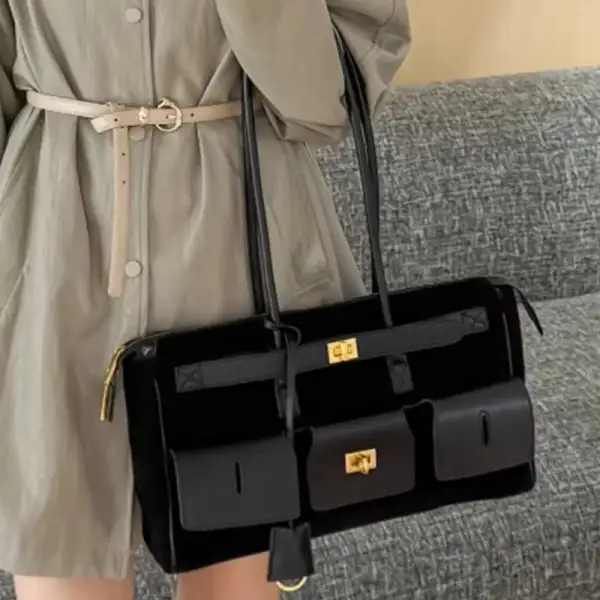 Statement Detail: Genuine Leather Buckle-Handle Handbag
