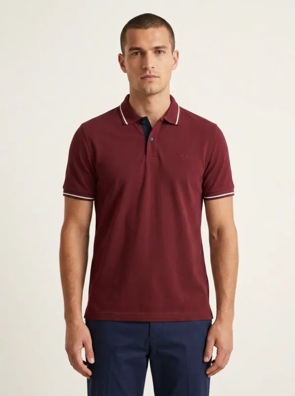Men's Casual Grey Tipped Collar Embroidered Logo Polo Shirt