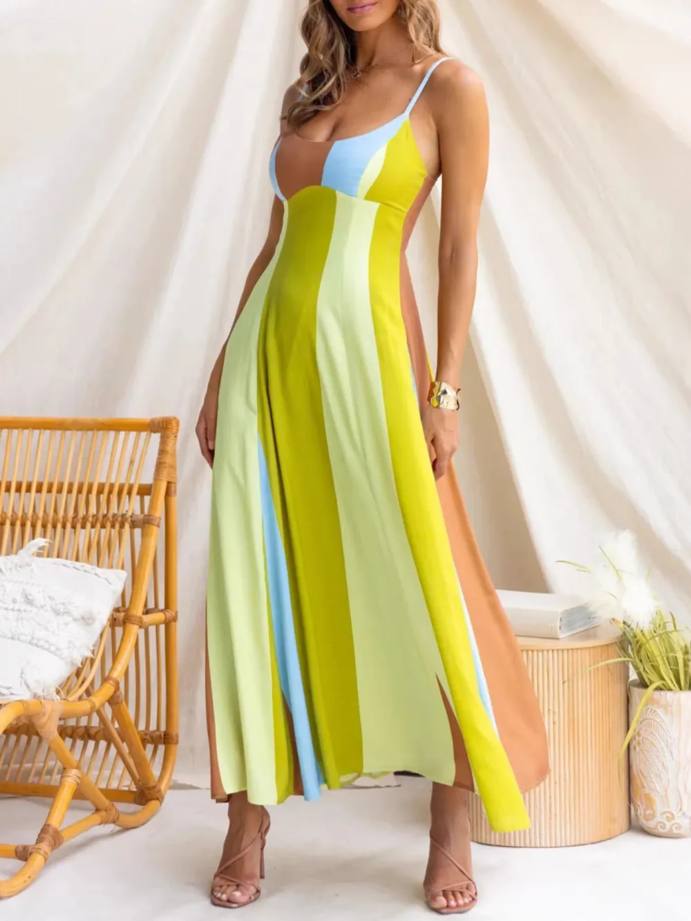 Block Spaghetti Strap Maxi Dress