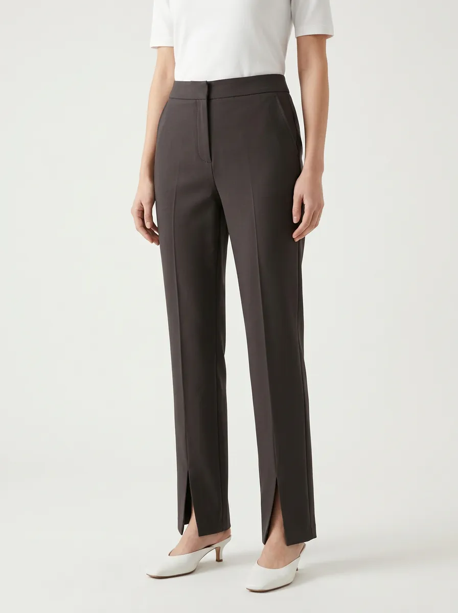 Women's Flat-Front Split-Hem Straight Trousers