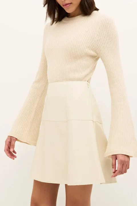 Women's Cream Ribbed Bell Sleeve Knit Top