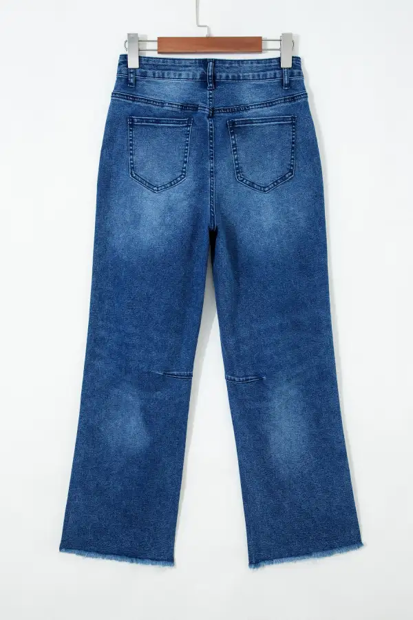 Refined Cropped Raw-Hem Frayed Straight Leg Jeans