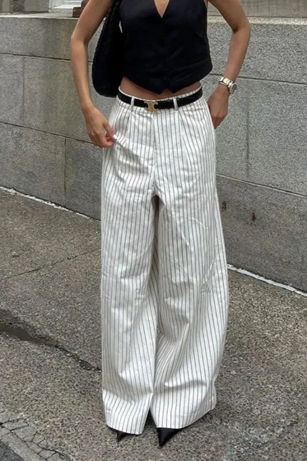Wide-Leg Striped Easy-Fit Pants