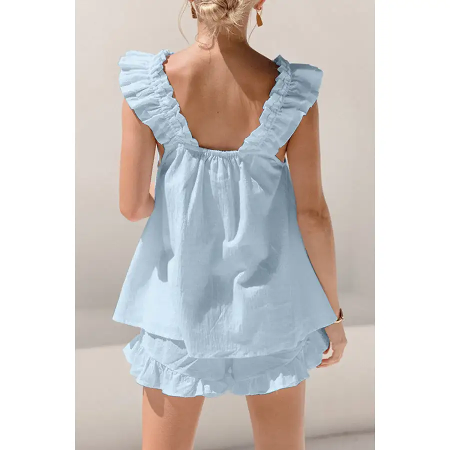 Ruffled Square Neck Top and Shorts Set
