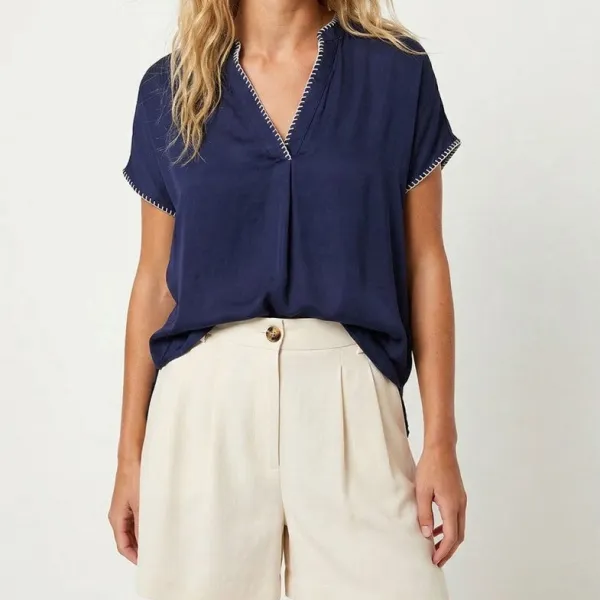 Textured Relaxed Whipstitch Blouse Blouses & Shirts