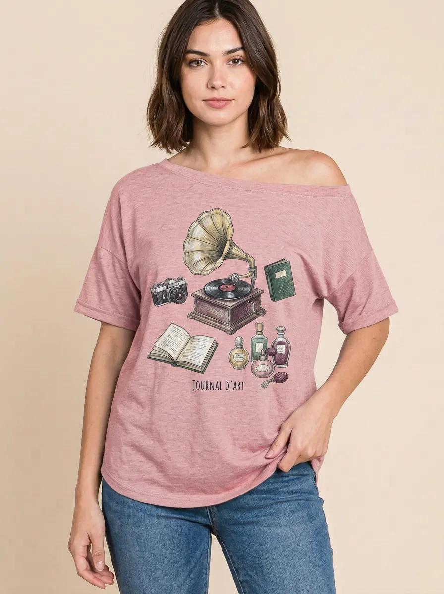 Women's Vintage Journal D'art Gramophone Graphic T-Shirt