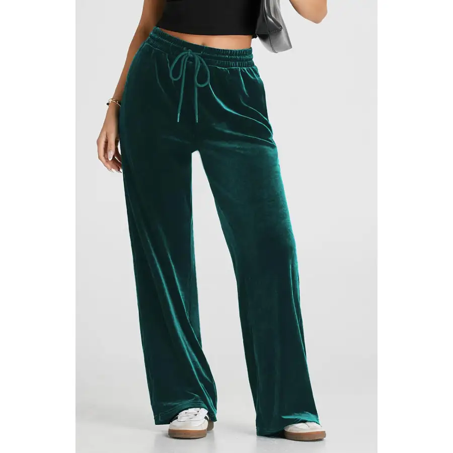 Drawstring Elastic Waist Straight Leg Pants