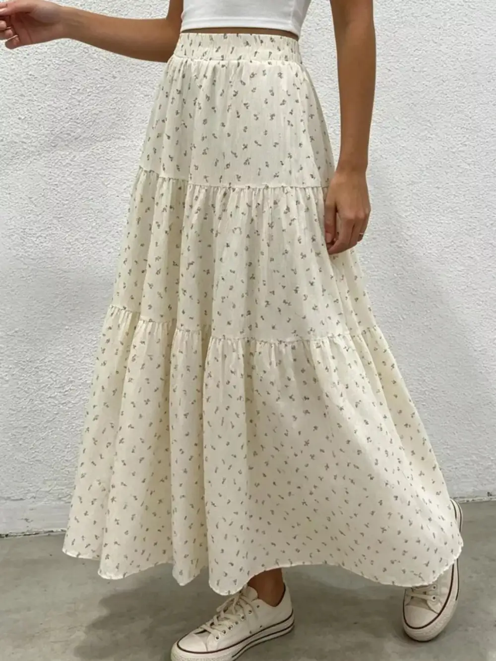 Floral Print Tiered Flowy Maxi Skirt