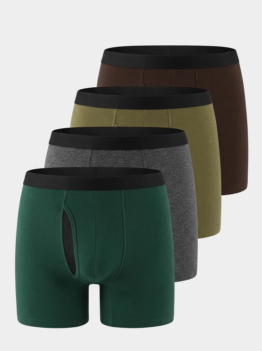 Men's Boxer Briefs Four-Pack with Mesh Breathable-Look Cotton Front Pouch