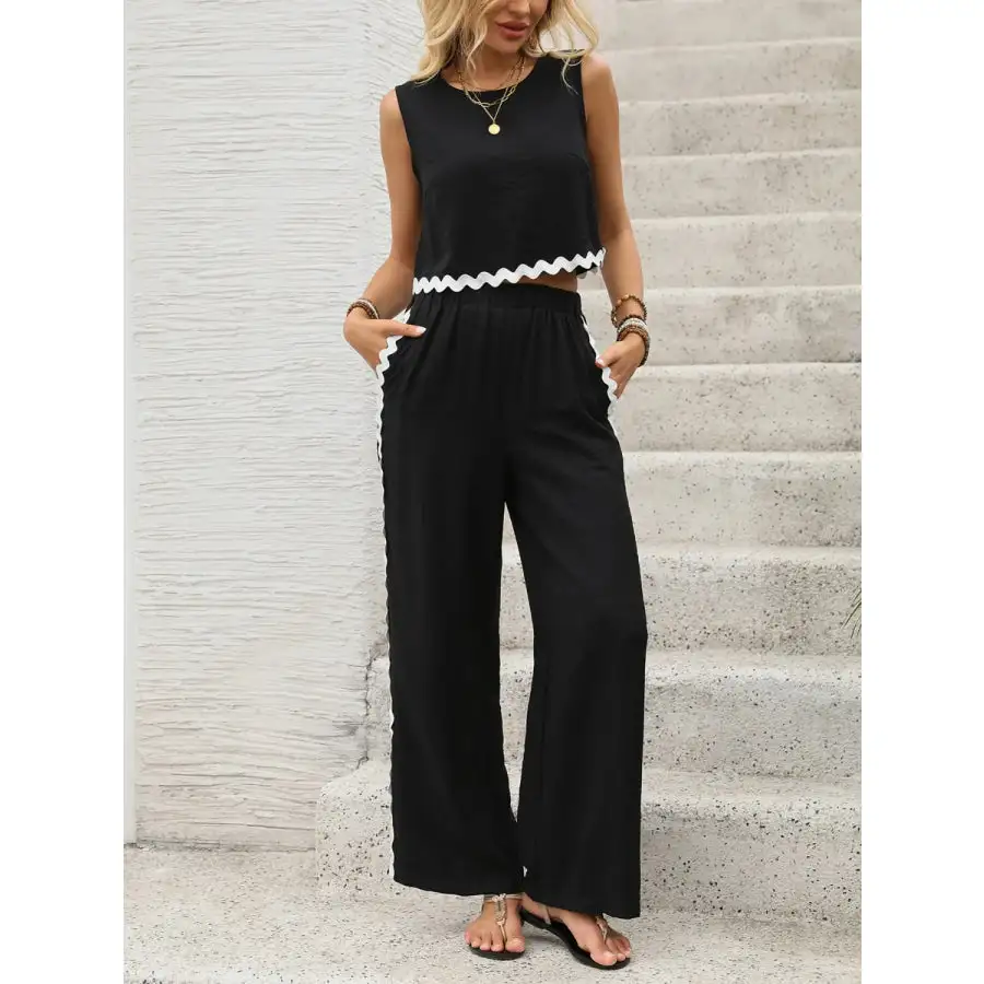 Relaxed Round Neck Sleeveless Top and Pants Set