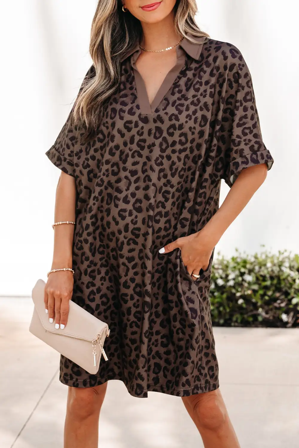 Animal Print V Neck Mini Dress