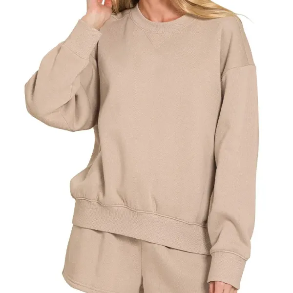 Ribbed Fleece Long Sleeve Sweatshirts & Shorts Set