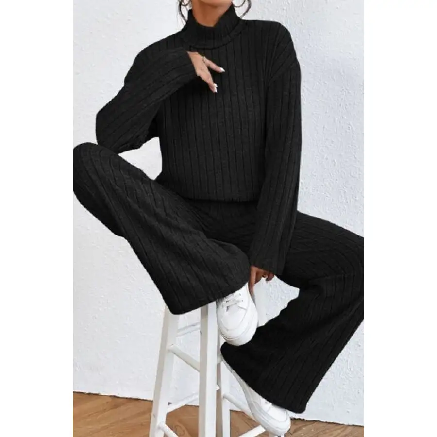 Mock Neck Dropped Shoulder Top and Pants Set