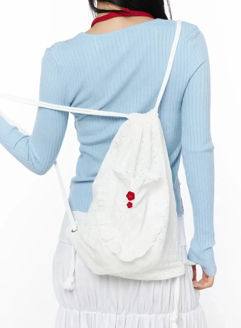 Floral Eyelet Lace Drawstring Backpack