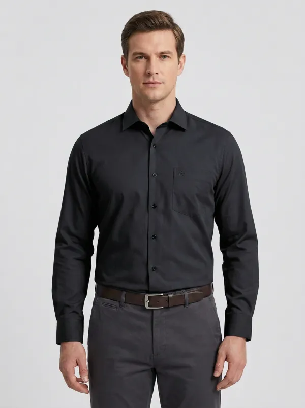Men's Non-Iron Cotton Solid Blue Embroidered Pocket Shirt