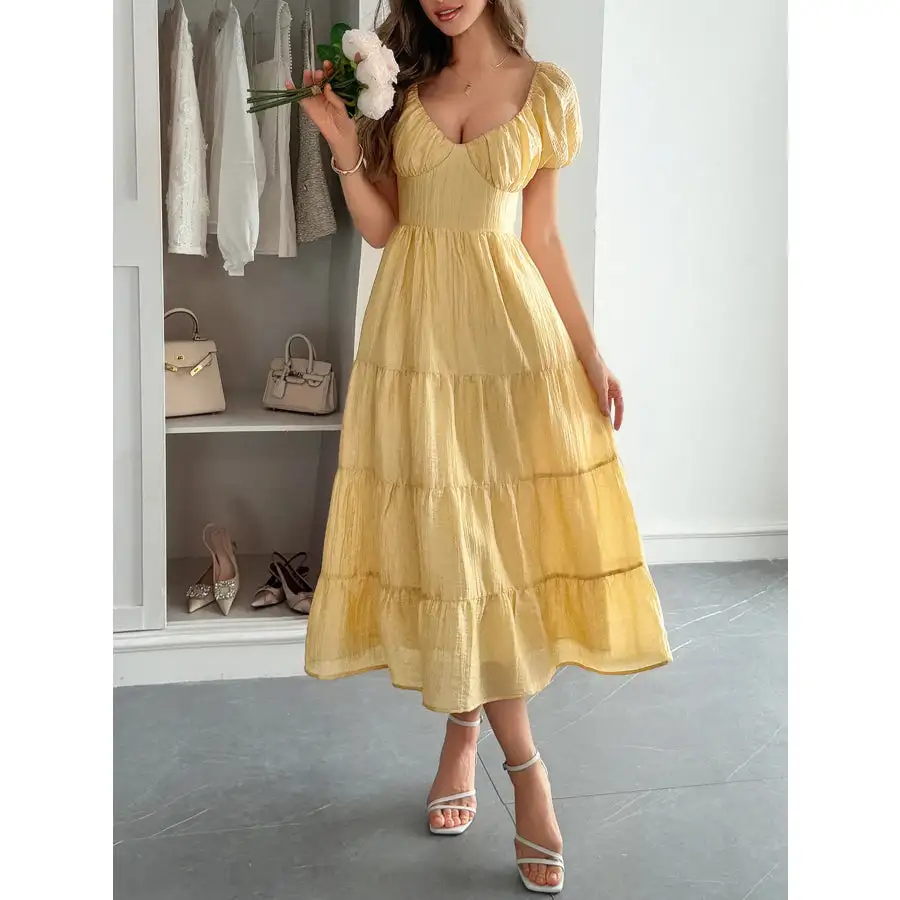 Dress V-Neck Short Sleeve Midi Dress