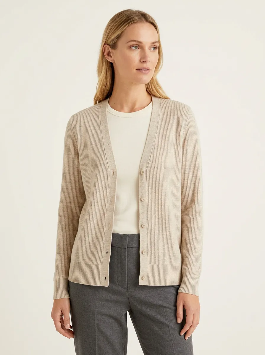 Women's Minimalist Ribbed Knit Button-Down Cardigan