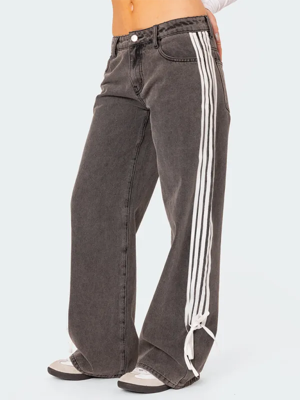 Casual Wide Leg Drawstring Denim Jeans