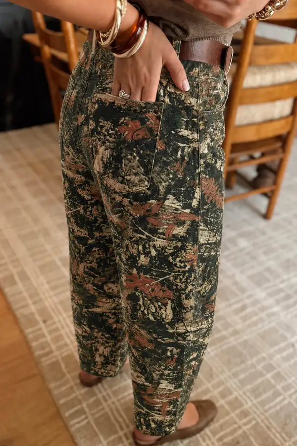 Women's Western Woodland Camouflage Straight Leg Shift Jeans