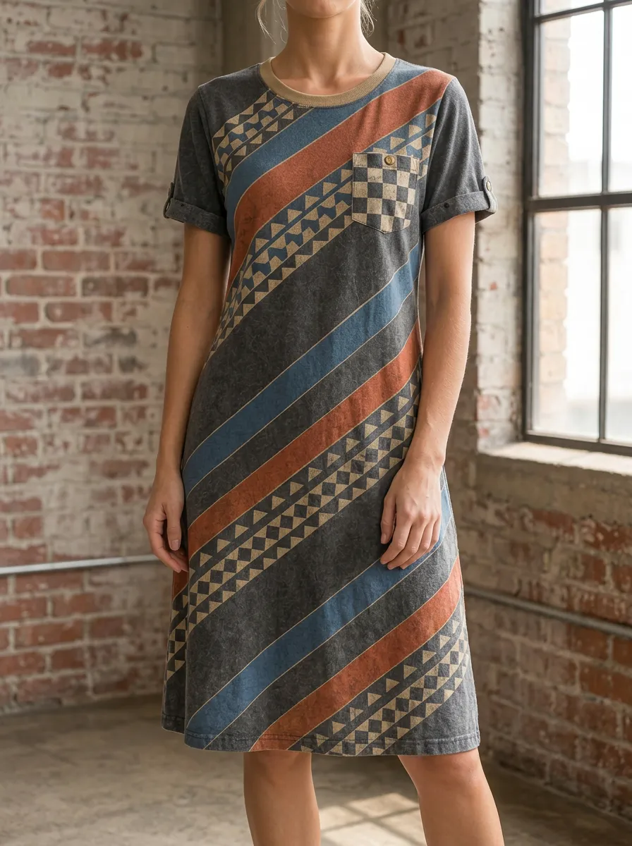 Women's Geometric Tribal Stripe Pattern Printed Dress