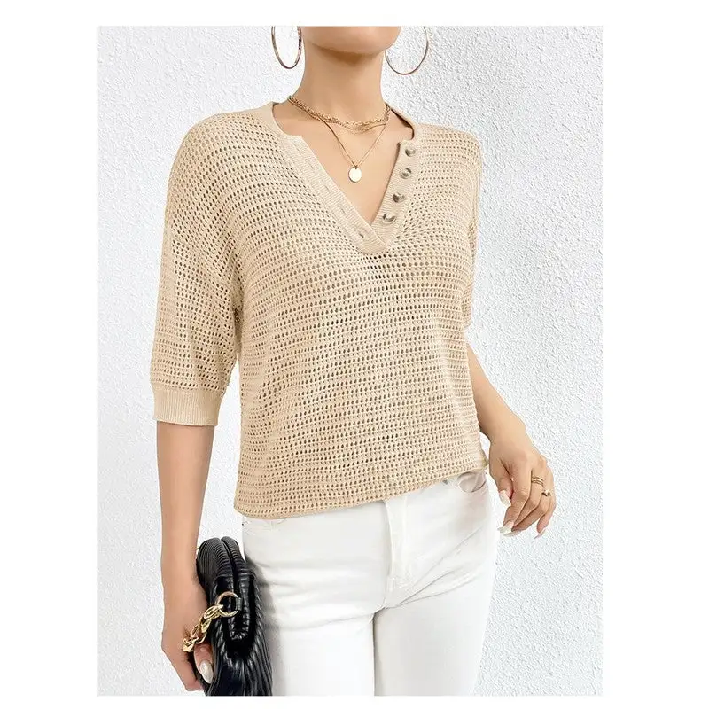 Women's Openwork V-Neck Sweater