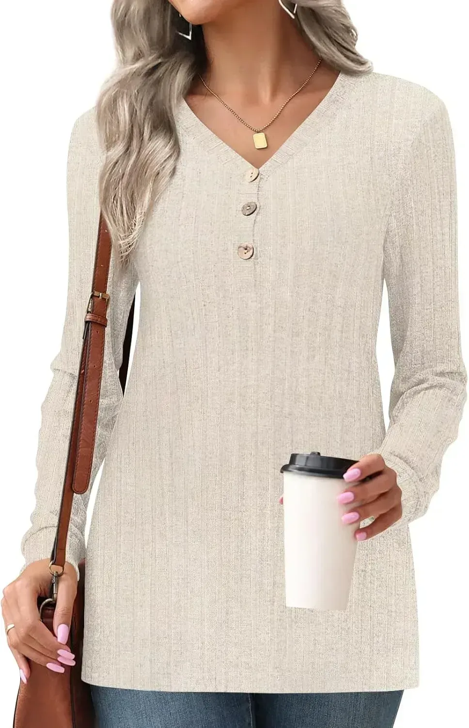 HOTGIFT Womens 2024 Fall Winter Tunic Tops Long Sleeve Casual T-Shirts Soft Comfy Stripe Blouse Lightweight