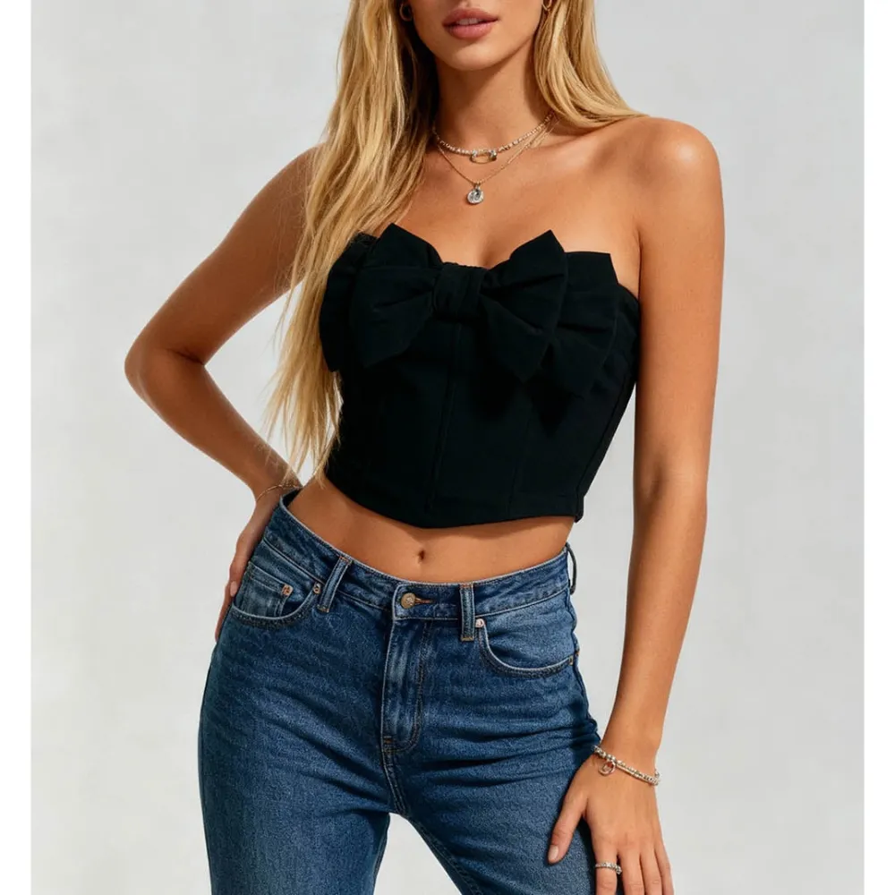 Velvet Strapless Corset Bow Neck Sleeveless Tube Top