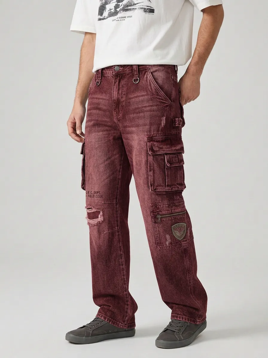 Men's Vintage Distressed Patchwork Graphic Cargo Pants