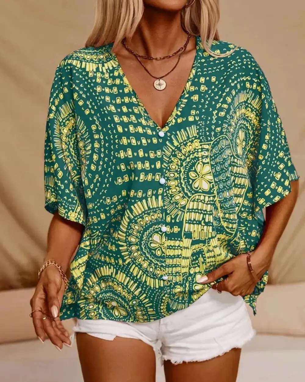 Soft Printed V Neck Blouse