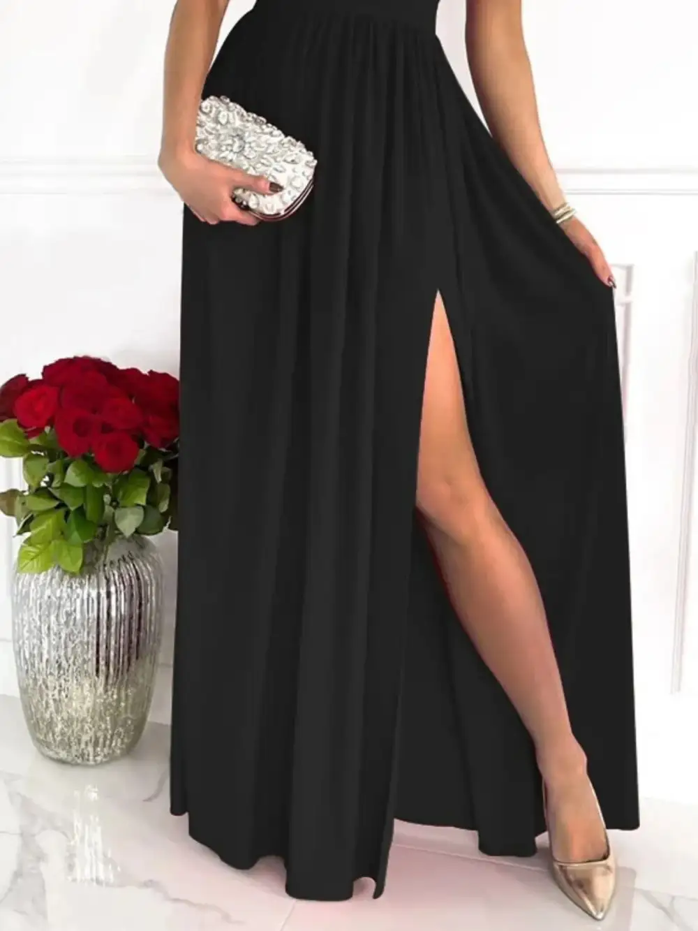 Split Single Shoulder Printed Maxi Dress