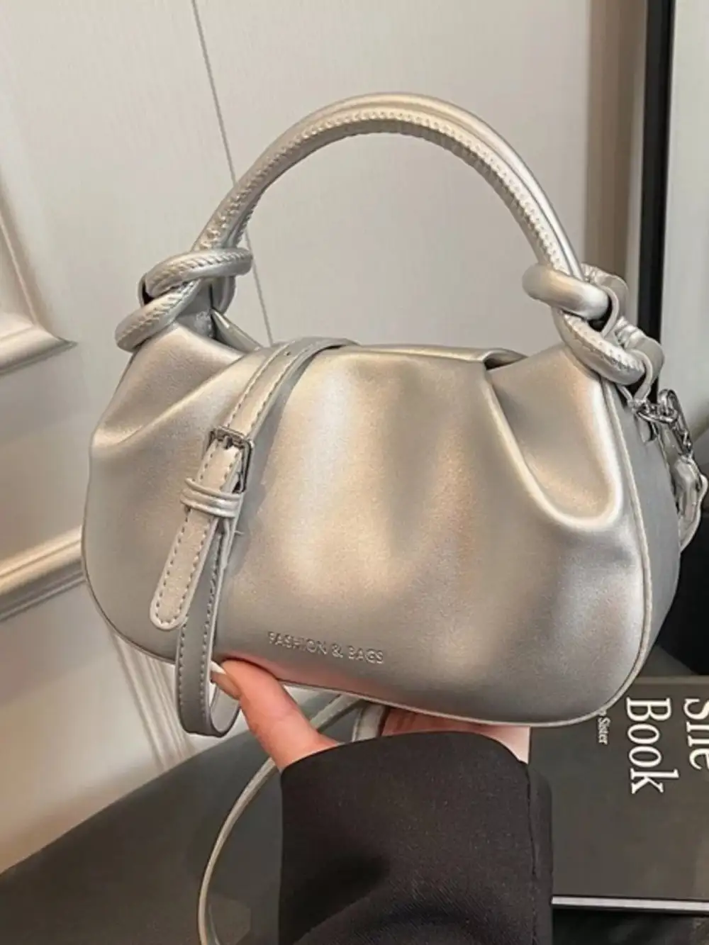 Knot Handle Ruched Crossbody Bag