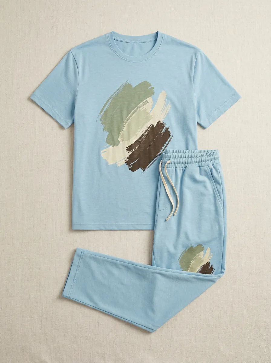 Men's Abstract Art Brushstroke Printed Casual Set