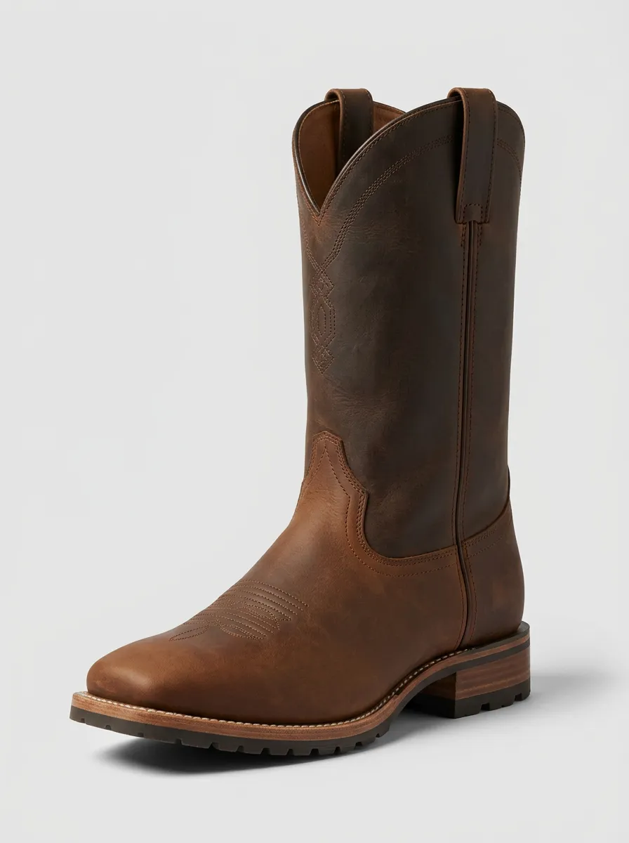 Men's Two-Tone Square-Toe Welted Western Boots