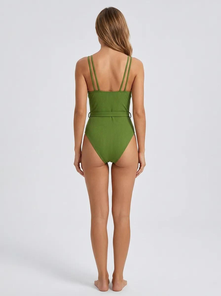 Women's Contemporary Spaghetti-Strap Ribbed One-Piece Swimsuit