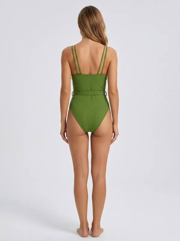 Women's Contemporary Spaghetti-Strap Ribbed One-Piece Swimsuit