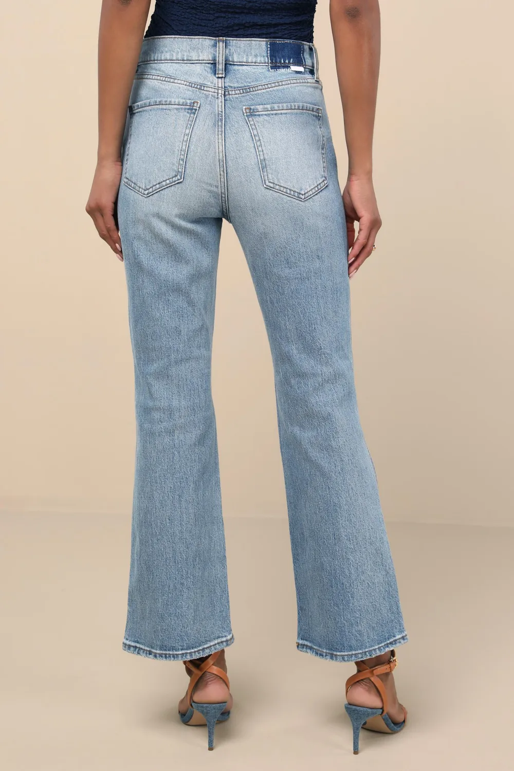 Casual Style Faded Distressed High-Rise Flare Jeans