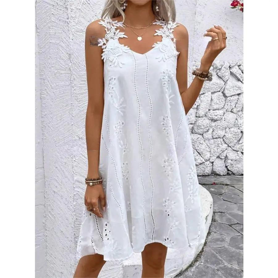 Soft Everyday Lace Detail V-Neck Mini Dress